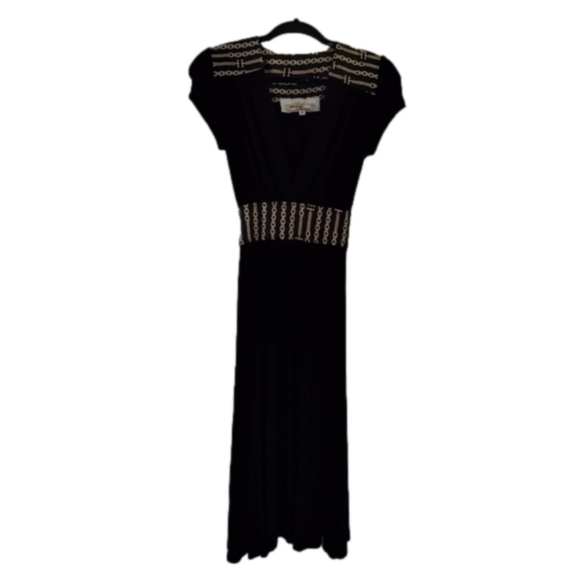 Flair Collection Black with Gold Chain Print Dress, Medium - Picture 1 of 11